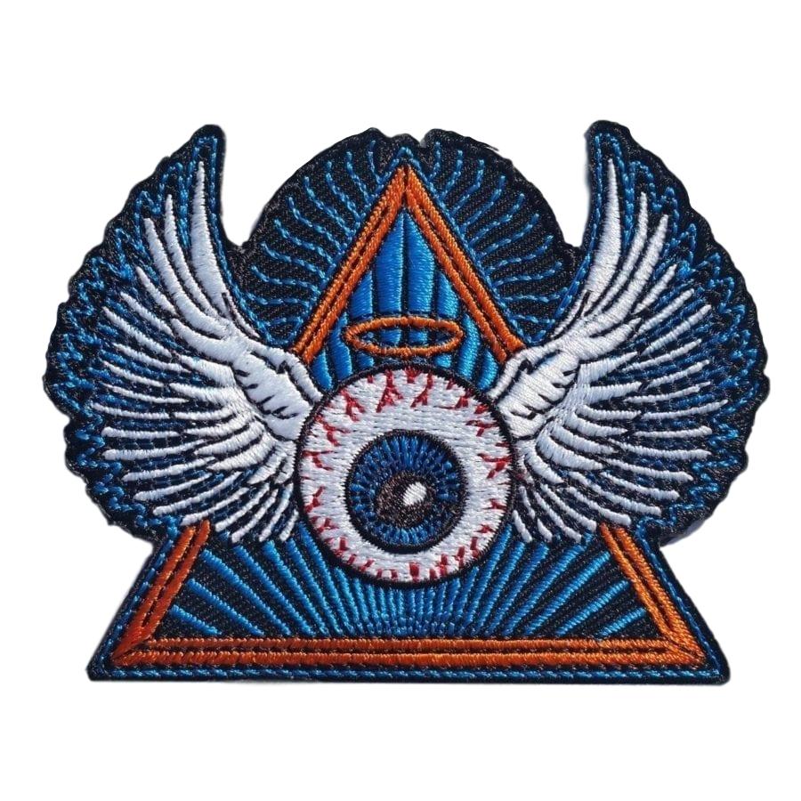 Psychedelic flying eye embroidered patch - biker MC festival inspired