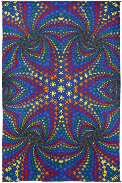 3D Twisted Rainbow Suns Tapestry - psychedelic hippie art includes FREE 3D Glasses