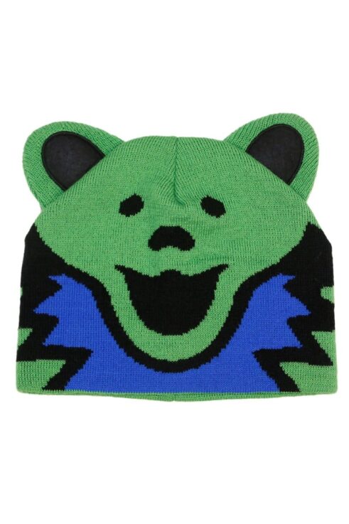 green Grateful Dead dancing bear with ears knit winter hat