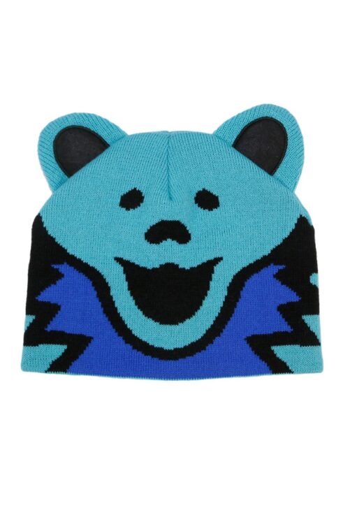 blue Grateful Dead dancing bear with ears knit winter hat