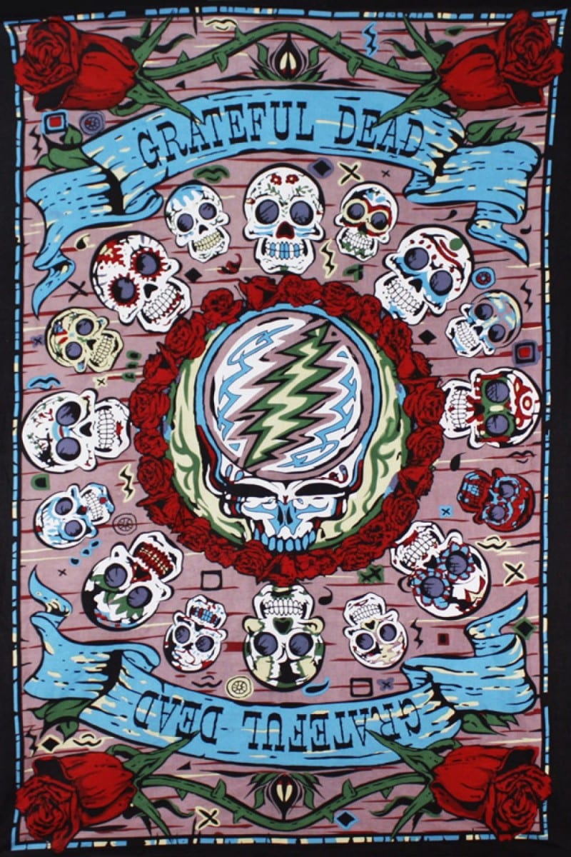 3D Grateful Dead Tapestry - Mexicali Blues, Muertos Sugar Skulls, Steal Your Face, Dead and Company Co - includes FREE 3D Glasses