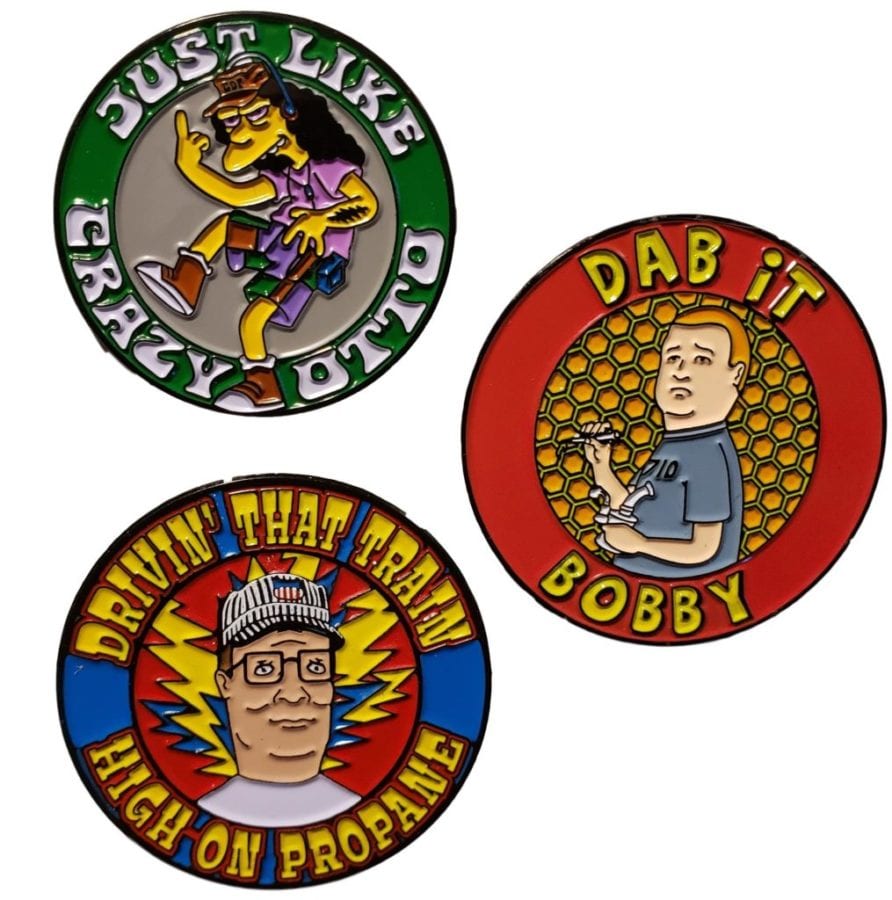 3-Pack Hank Hill, Dab It Bobby, Crazy Otto pin set - Grateful Dead, cannabis inspired