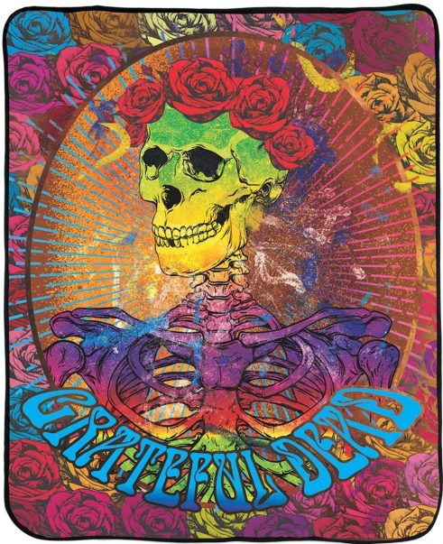 Bertha Skull and Roses fleece blanket - licensed Grateful Dead psychedelic art throw